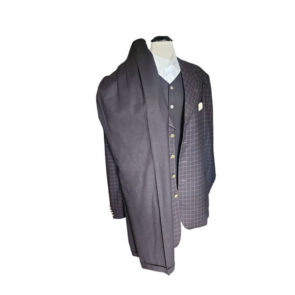 Zanetti Italian Wool 3 Piece Suit Mens 48L Brown Checked Blazer Pleated Vintage - Picture 1 of 13